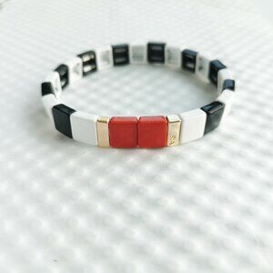 Roxanne Assoulin Gold Black White Red Piano Stretch Bracelet NEW